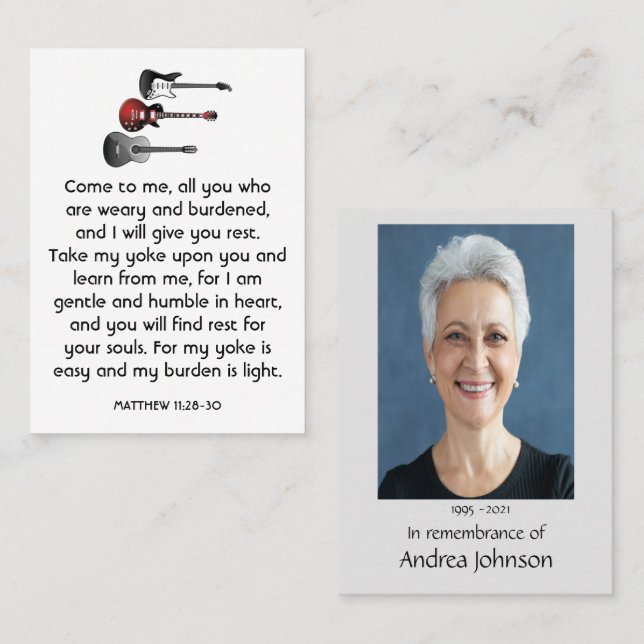 Memorial Photo Prayer Musician Guitar Music  Business Card (Front/Back)