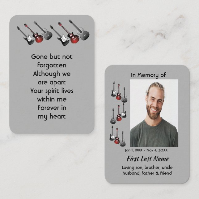 Memorial Photo Prayer Musician Guitar Music  Business Card (Front/Back)