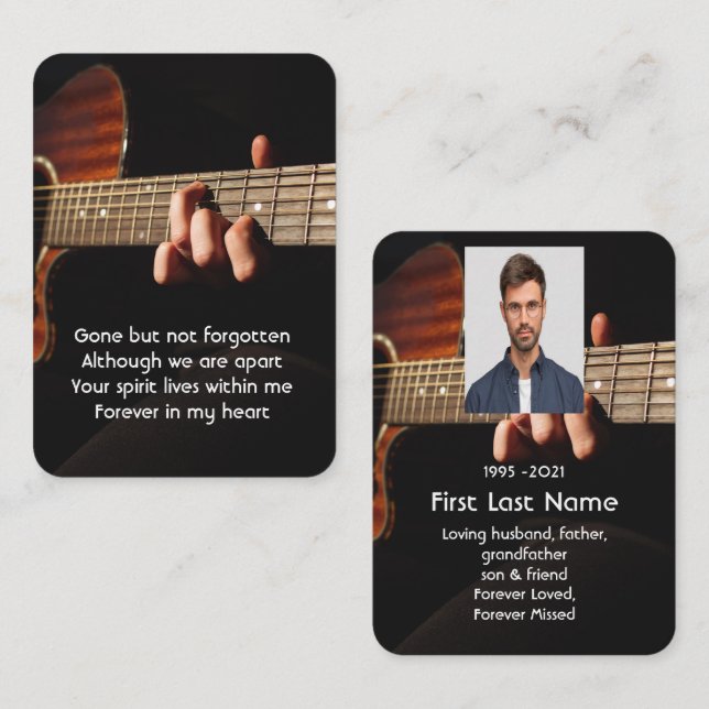 Memorial Photo Prayer Musician Piano Guitar Business Card (Front/Back)
