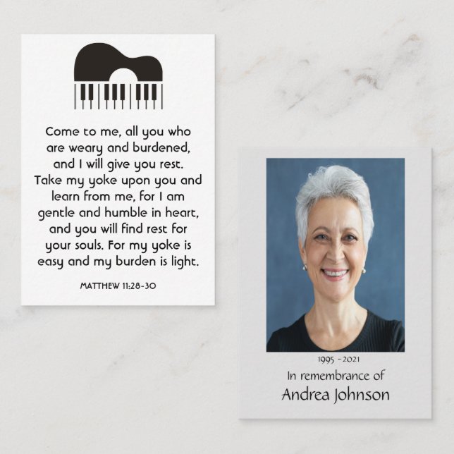 Memorial Photo Prayer Musician Piano Guitar Music Business Card (Front/Back)