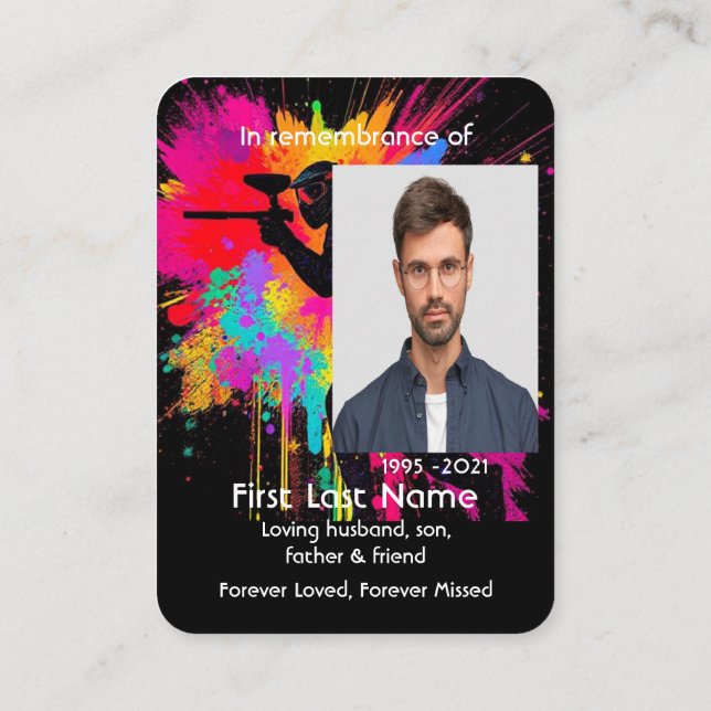 Memorial Photo Prayer Paintball Game Enthusiast Business Card (Back)