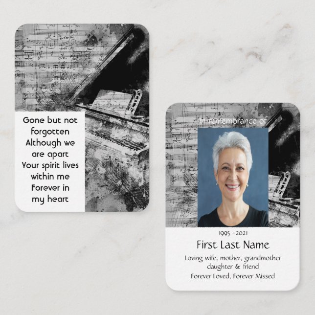 Memorial Photo Prayer Piano Musician Business Card (Front/Back)