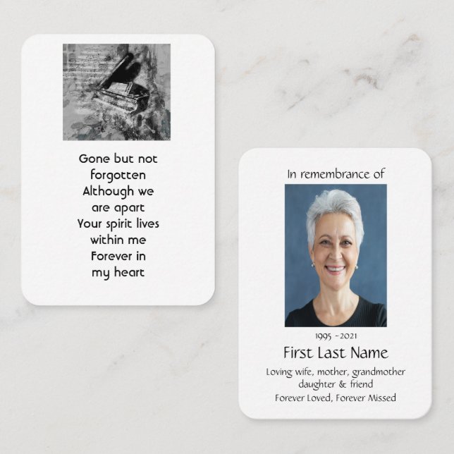 Memorial Photo Prayer Piano Musician Business Card (Front/Back)