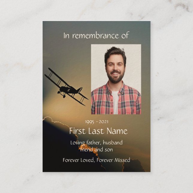 Memorial Photo Prayer Pilot Aeroplane Flying  Business Card (Back)