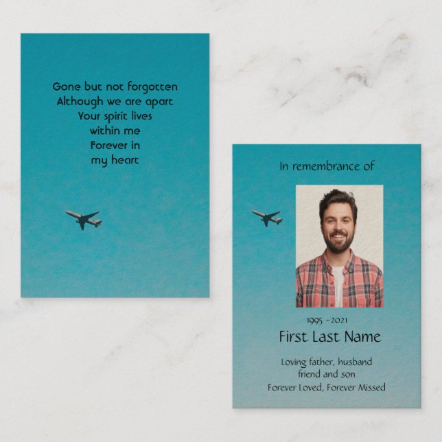 Memorial Photo Prayer Pilot Aeroplane Flying Business Card (Front/Back)