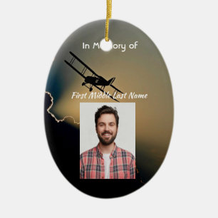 Memorial Photo Prayer Pilot Aeroplane Flying Ceramic Tree Decoration