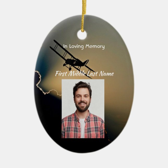 Memorial Photo Prayer Pilot Aeroplane Flying  Ceramic Tree Decoration (Front)