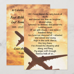 Memorial Photo Prayer Pilot Aeroplane Flying Invitation
