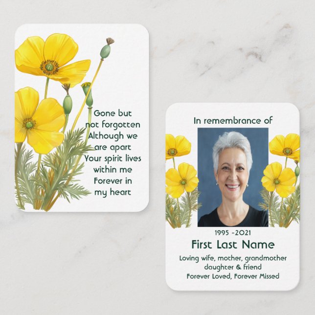 Memorial Photo Prayer  Poppy Garden Flower Flora Business Card (Front/Back)