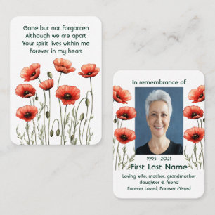 Memorial Photo Prayer  Poppy Garden Flower Flora Business Card
