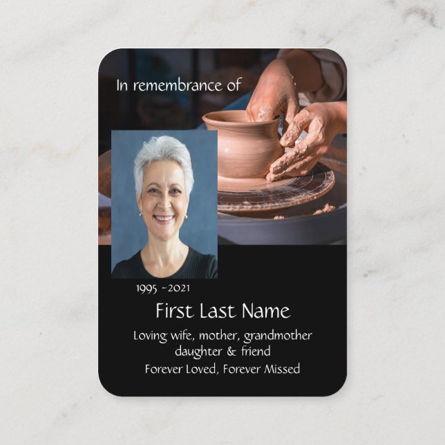 Memorial Photo Prayer Pottery Potter Clay Business Card (Back)