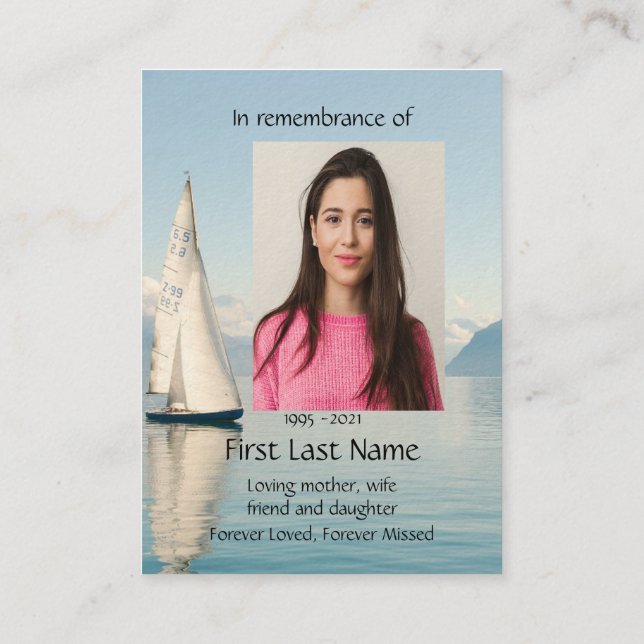 Memorial Photo Prayer Sailor Sailing Sailboat Business Card (Back)