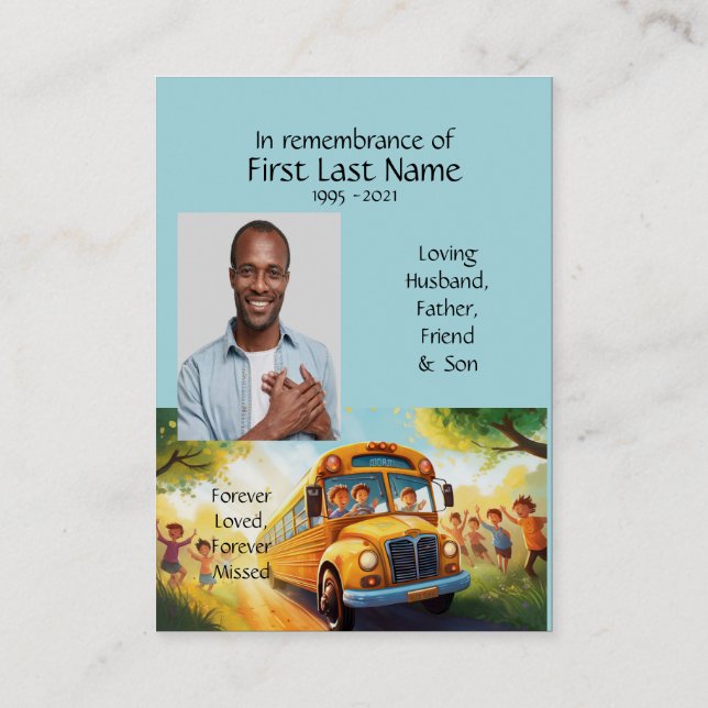 Memorial Photo Prayer School Bus Driver Business Card (Back)