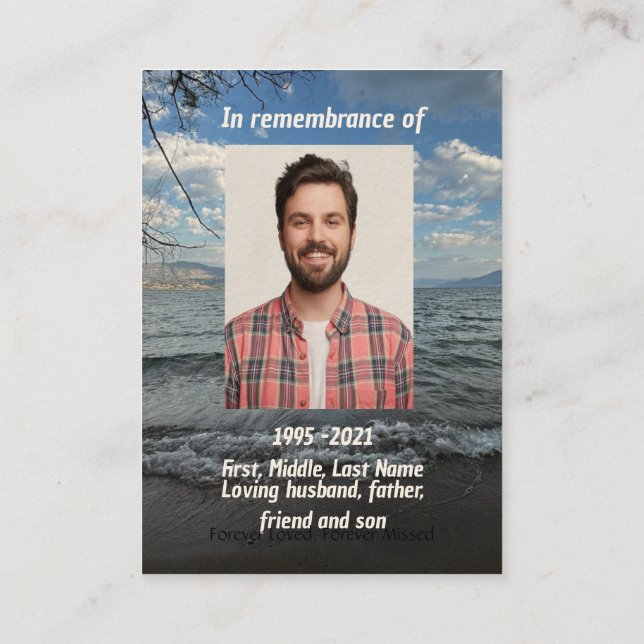 Memorial Photo Prayer Sea Ocean Lake Beach Business Card (Back)