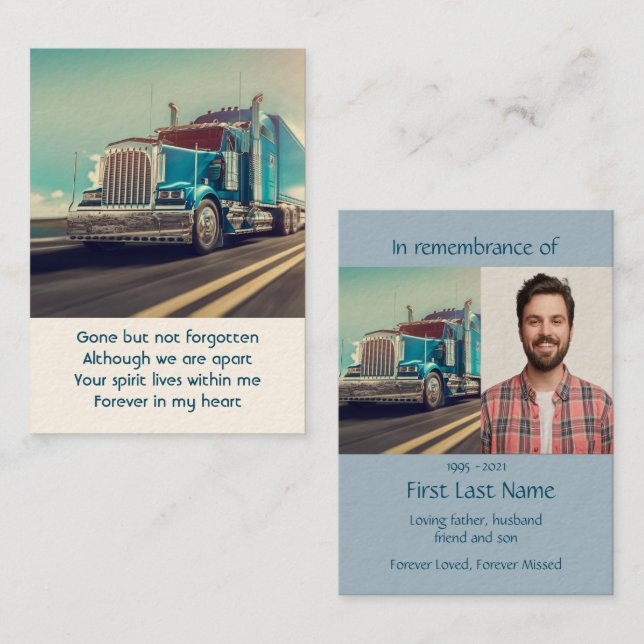 Memorial Photo Prayer Semi Transport Truck Custom Business Card (Front/Back)