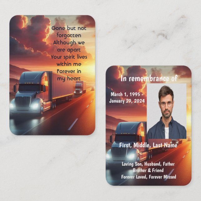 Memorial Photo Prayer Semi-Truck Tractor-trailer  Business Card (Front/Back)