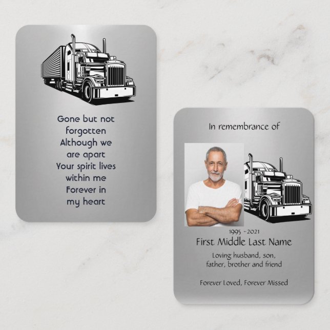 Memorial Photo Prayer Semi-Truck Tractor-trailer  Business Card (Front/Back)