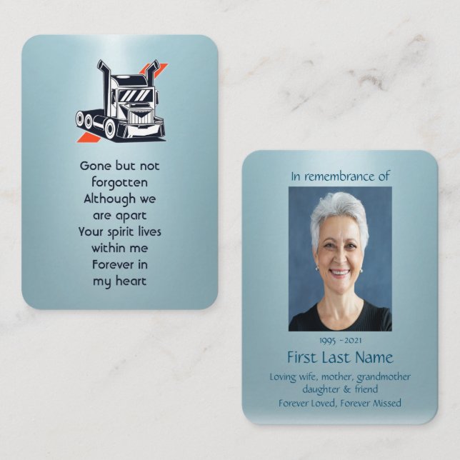 Memorial Photo Prayer Semi-Truck Tractor-trailer  Business Card (Front/Back)