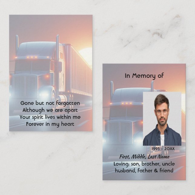 Memorial Photo Prayer Semi-Truck Tractor-trailer  Business Card (Front/Back)