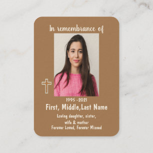 Memorial Photo Prayer Simple Christian Cross Business Card