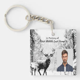 Memorial Photo Prayer Stag Deer Forest Winter Wild Key Ring
