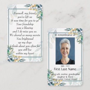 Memorial Photo Prayer Teal Farewell My Friend  Business Card