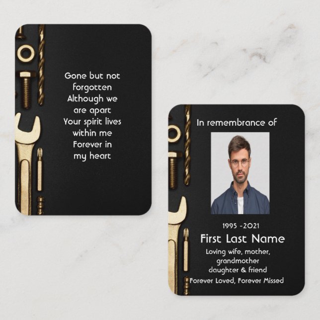 Memorial Photo Prayer Tools Mechanic Business Card (Front/Back)