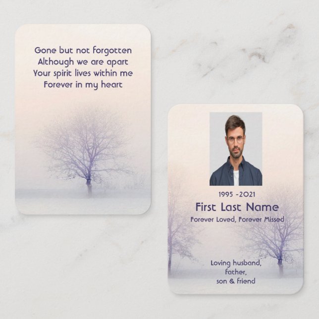 Memorial Photo Prayer Trees White Calm Peaceful  Business Card (Front/Back)