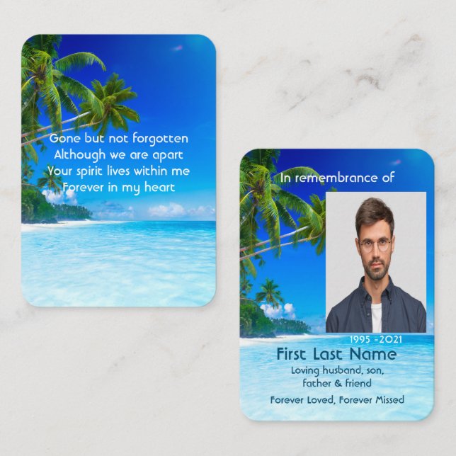 Memorial Photo Prayer Tropical Beach Exotic Island Business Card (Front/Back)