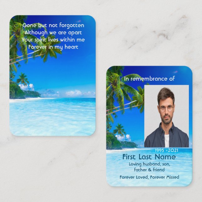 Memorial Photo Prayer Tropical Beach Exotic Island Business Card (Front/Back)