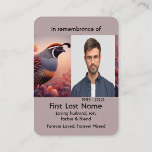 Memorial Photo Prayer Watercolor California Quail  Business Card