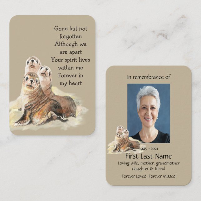 Memorial Photo Prayer Watercolor Seals Wildlife Business Card (Front/Back)