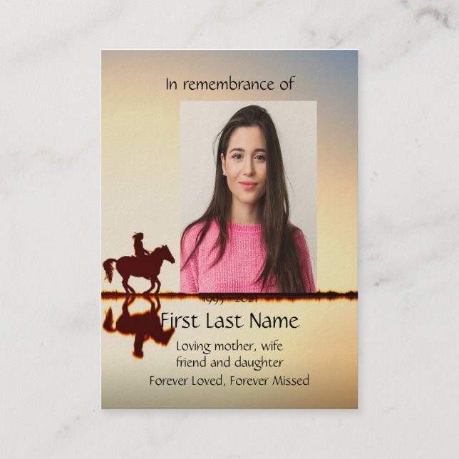 Memorial Photo Prayer Western Horse Back Riding  B Business Card (Back)