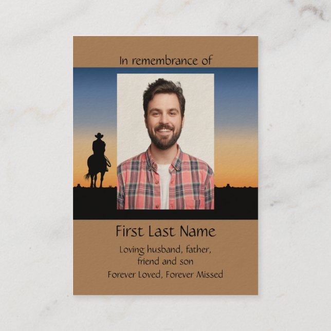 Memorial Photo Prayer Western Horse Back Riding  Business Card (Back)