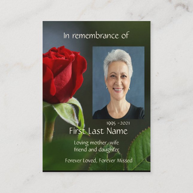 Memorial Photo Red Roses Garden Flowers Business Card (Back)