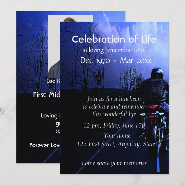 Memorial Photo Remembrance  Motorcycle Biker Invitation (Front/Back)