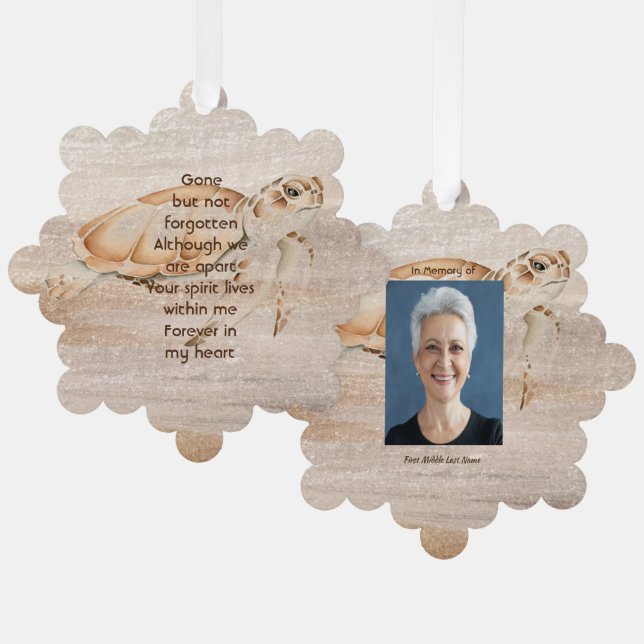  Memorial Photo Sandy Beach Sea Turtle  Tree Decoration Card (Front/Back)