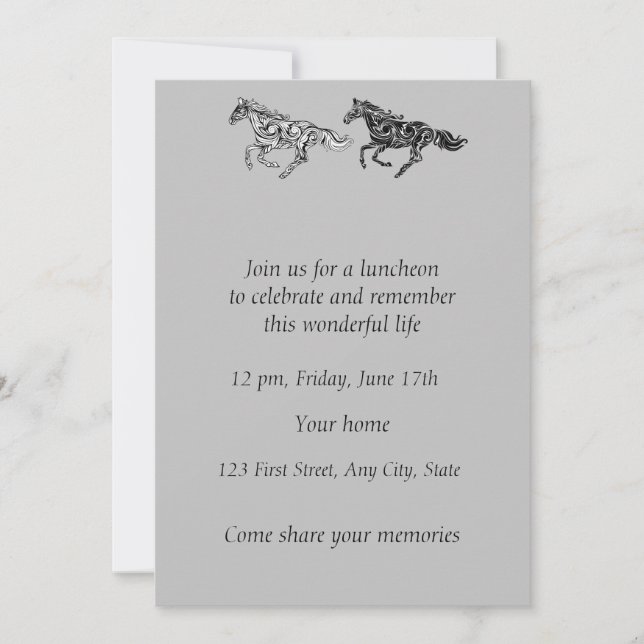 Memorial Photo Service Graphic Art Horses  Invitation (Front)