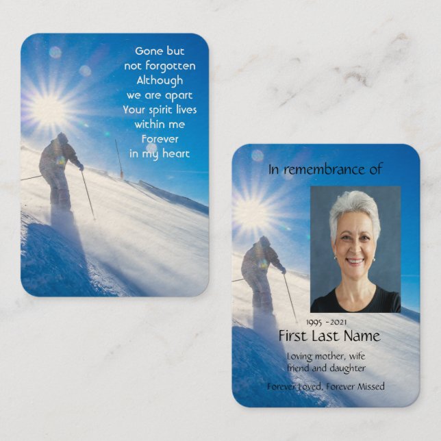 Memorial Photo Skier Skiing Ski Mountains Business Card (Front/Back)
