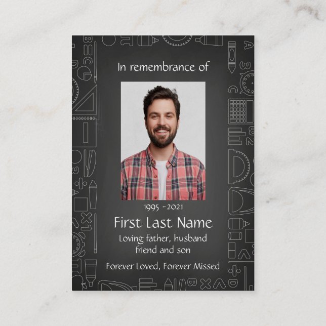 Memorial Photo Teacher Instructor Blackboard Business Card (Back)