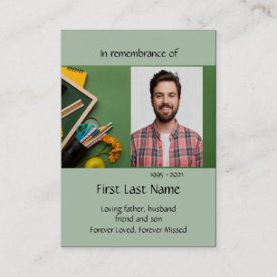 Memorial Photo Teacher Instructor Business Card