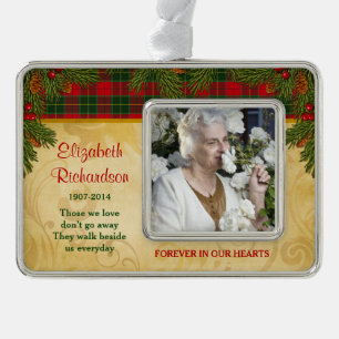 Memorial Photo Template Christmas Tartan Pine Silver Plated Framed Ornament