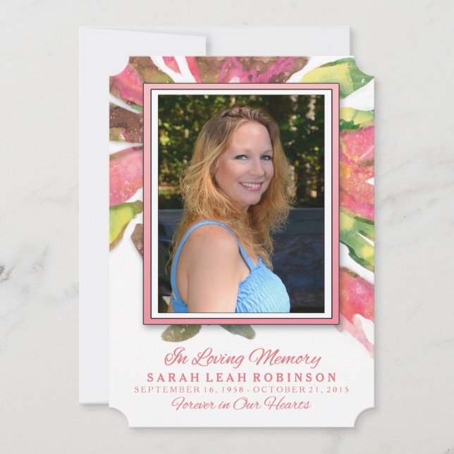 Memorial Photo Thank You - Pink Watercolor Splash Invitation (Front)