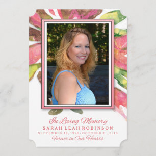 Memorial Photo Thank You - Pink Watercolor Splash Invitation