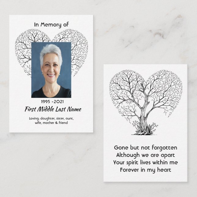 Memorial Photo Tree of Life Heart Love  Business Card (Front/Back)
