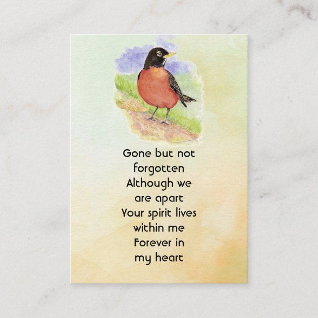 Memorial Photo  Watercolor Robin Garden Bird Business Card (Front)