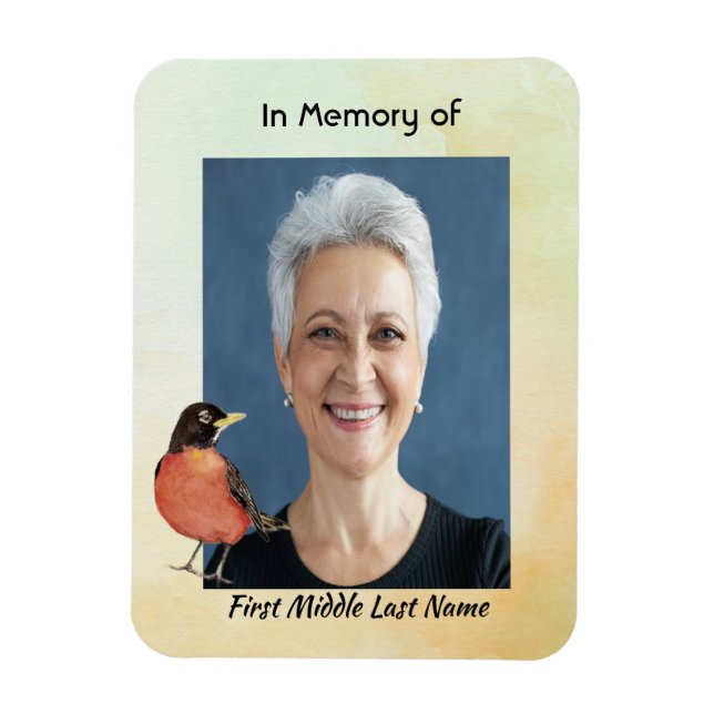 Memorial Photo  Watercolor Robin Garden Bird Magnet (Vertical)