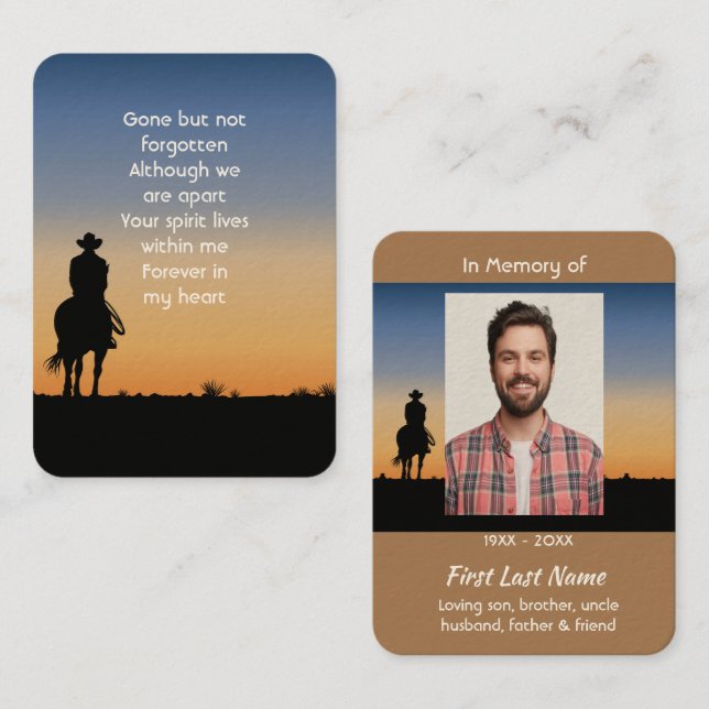 Memorial Photo Western Horse Back Riding  Business Card (Front/Back)