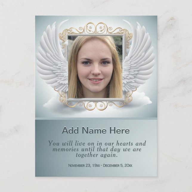 Memorial Photo with Angel Wings Frame Postcard (Front)