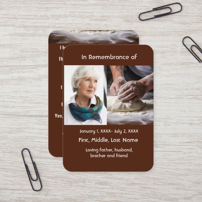 Memorial Pocket Card Baking Bakery Cook (Front/Back In Situ)